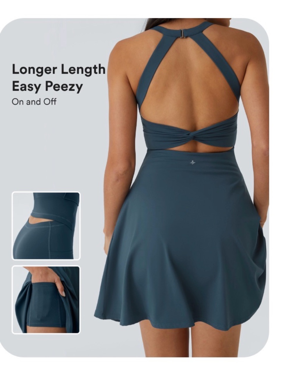 HALARA Teal Back-Twist Active Skater Dress